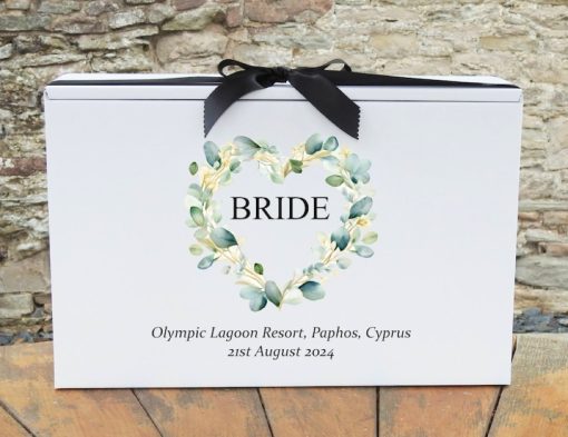 stunning bride box with eucalyptus heart