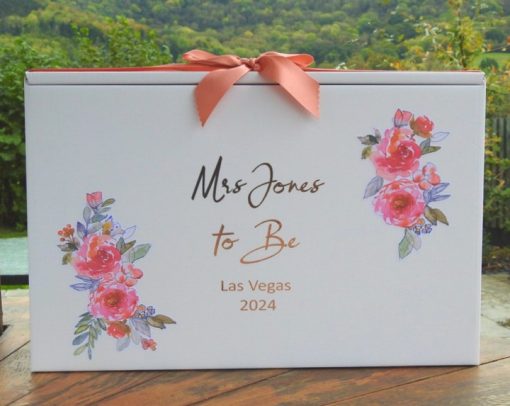 stunning wedding dress box with flower detail