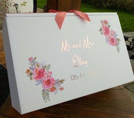 wedding dress box with stunning flower detail